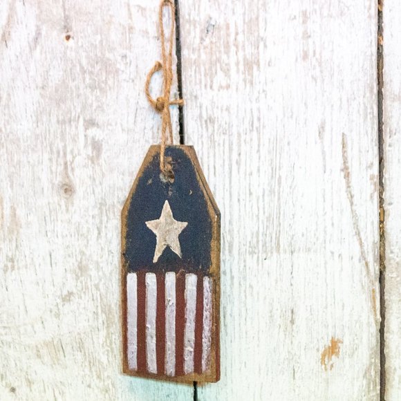 Rustic Primitive Country AMERICAN FLAG Hanging Tag 4th Of July Decor Americana - Picture 3 of 3